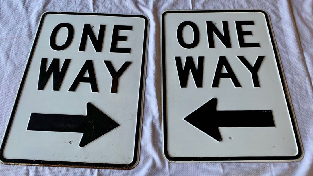Pair Of Vintage One Way Metal Signs: Pair Of Vintage One Way Metal Signs 24 X 17 3/4 inches. 5 Lbs. Each