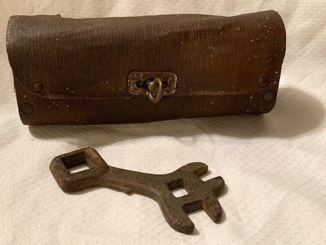 Antique Motorcycle Leather Metal Bag With Tools (1 of 3)