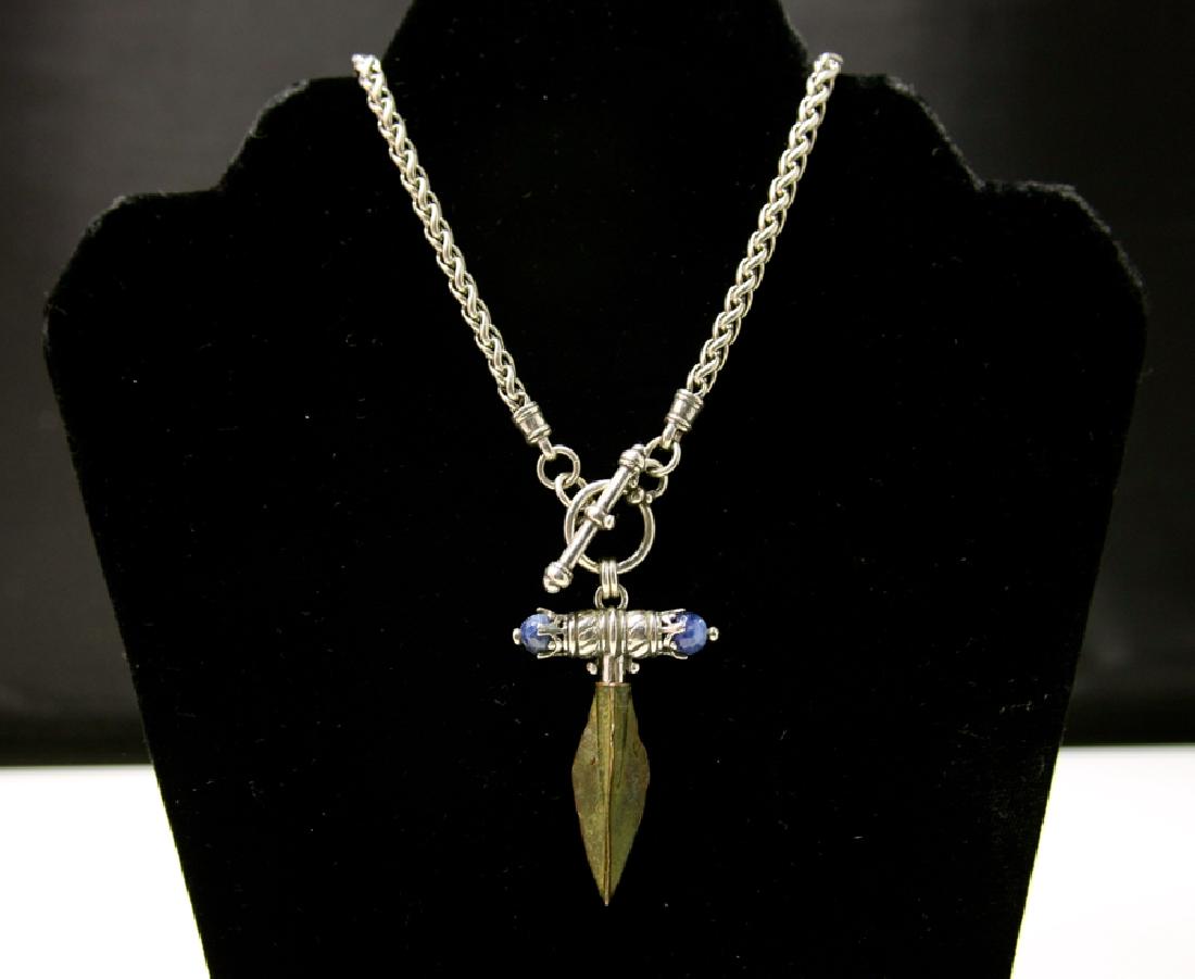 Ancient Roman Bronze arrow head set in Silver Necklace (1 of 3)