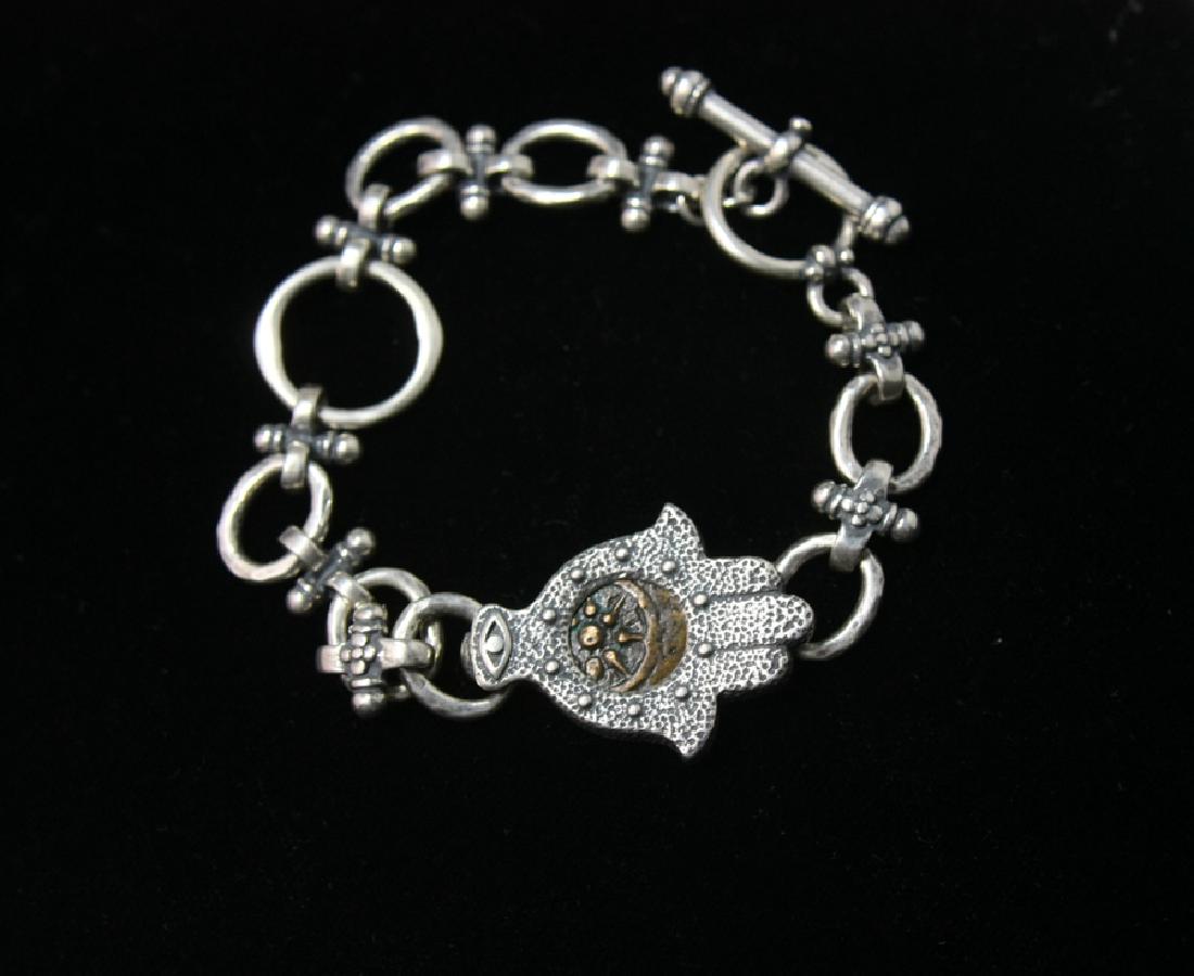 Ancient Widows Mite Bronze coin set in Silver Bracelet (1 of 2)