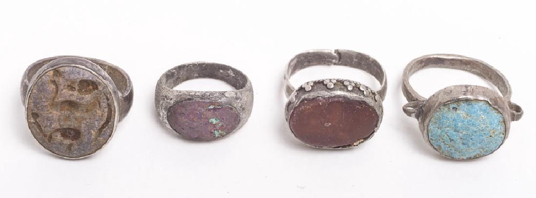 Lot of 4 Near Eastern Silver Rings with Stone (1 of 2)