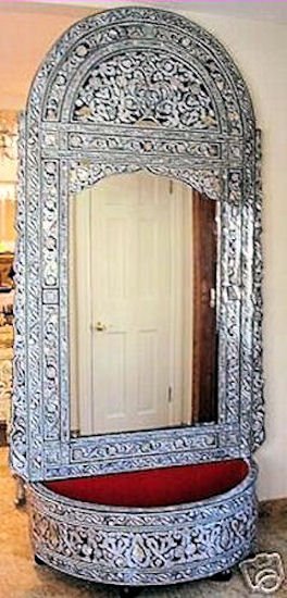 Large Egyptian Moorish wood mirror with base inlaid wit (1 of 3)