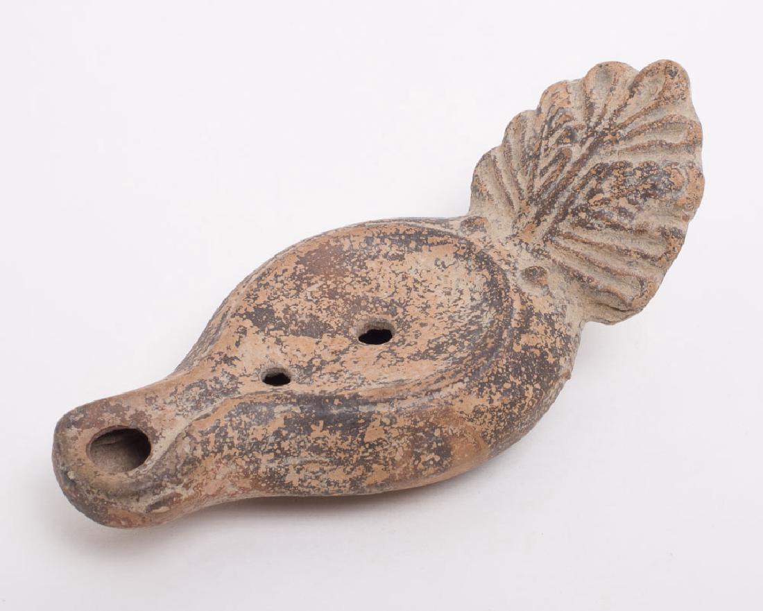 Ancient Roman Terracotta Shell Handled Oil Lamp c.1st c (1 of 1)