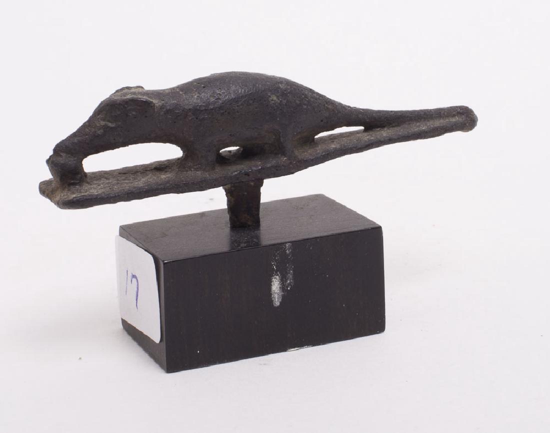 Ancient Egyptian Bronze anteater Late Period c.620 BC: Ancient Egyptian Bronze shrew anteater Late Period c.620 BC. Size of the Animal 2 3/4 inches length. Custom mounted. Condition: perfect. Provenance: from the estate of Robert Thompson of Philadelphia,