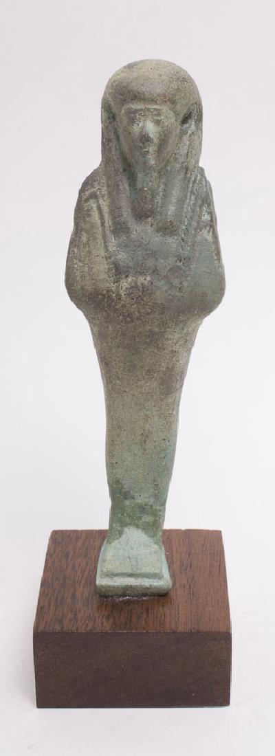 Ancient Egyptian Blue Faience Ushabti Figure c.620 BC: Ancient Egyptian Blue Faience Ushabti Figure c.620 BC. Size of the figure 4 1/2 inches high. Ancient Faience Mummy form Ushabti figure. Great Details. mounted. Condition: small repair by the feet othe