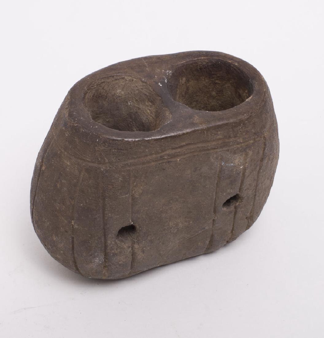 Ancient Pre-Columbian Teotihuacan Mexico Container c.40: Ancient Pre-Columbian Teotihuacan Mexico Container c.400-650 AD. Size 3 x 2 3/8 inches. Unusual carved stone container. Provenance: Ex New York City Mr Rosen Collection acquired from Tepper Galleries.