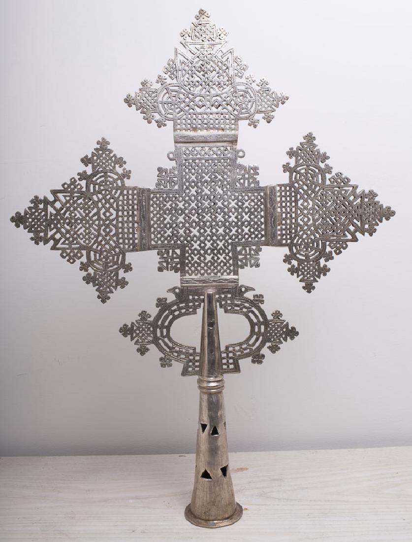 Large Coptic Ethiopian Silvered Cross. Size 24 x 18 (1 of 2)