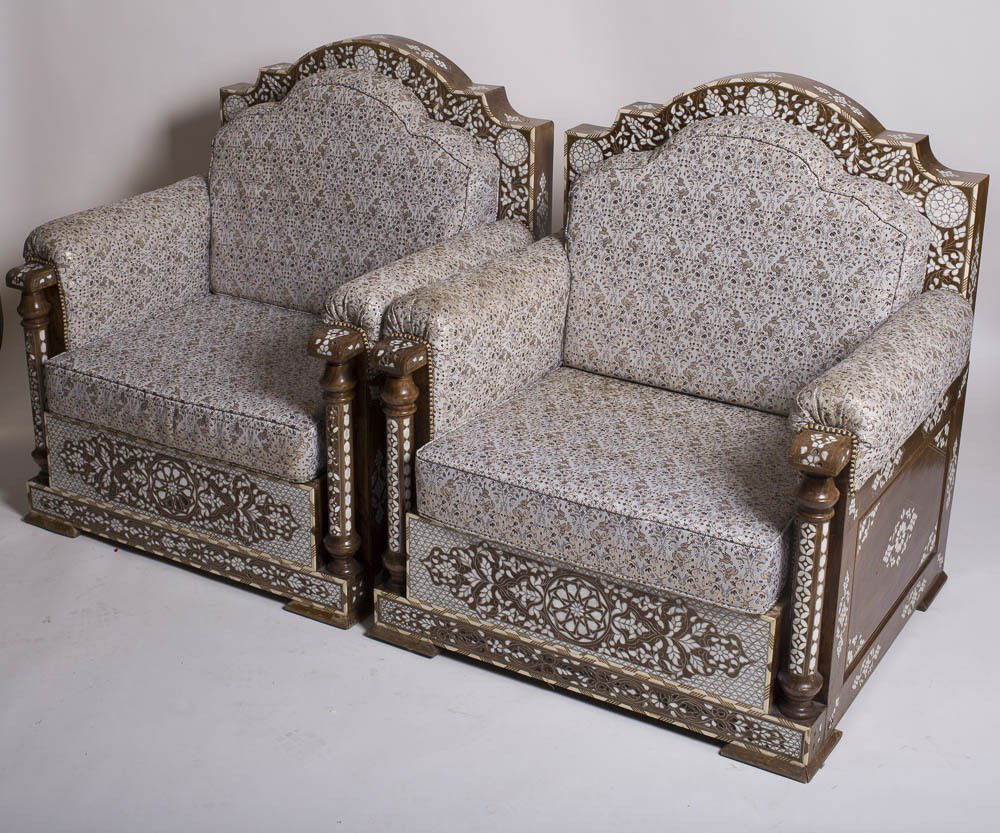 A Pair OF SYRIAN MOTHER-OF-PEARL INLAID HARDWOOD PALACE (1 of 4)
