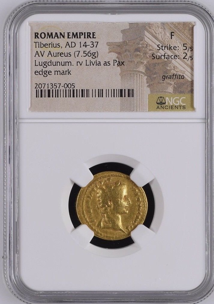 Ancient TIBERIUS, A.D. 14-37. AV gold Aureus coin (1 of 2)