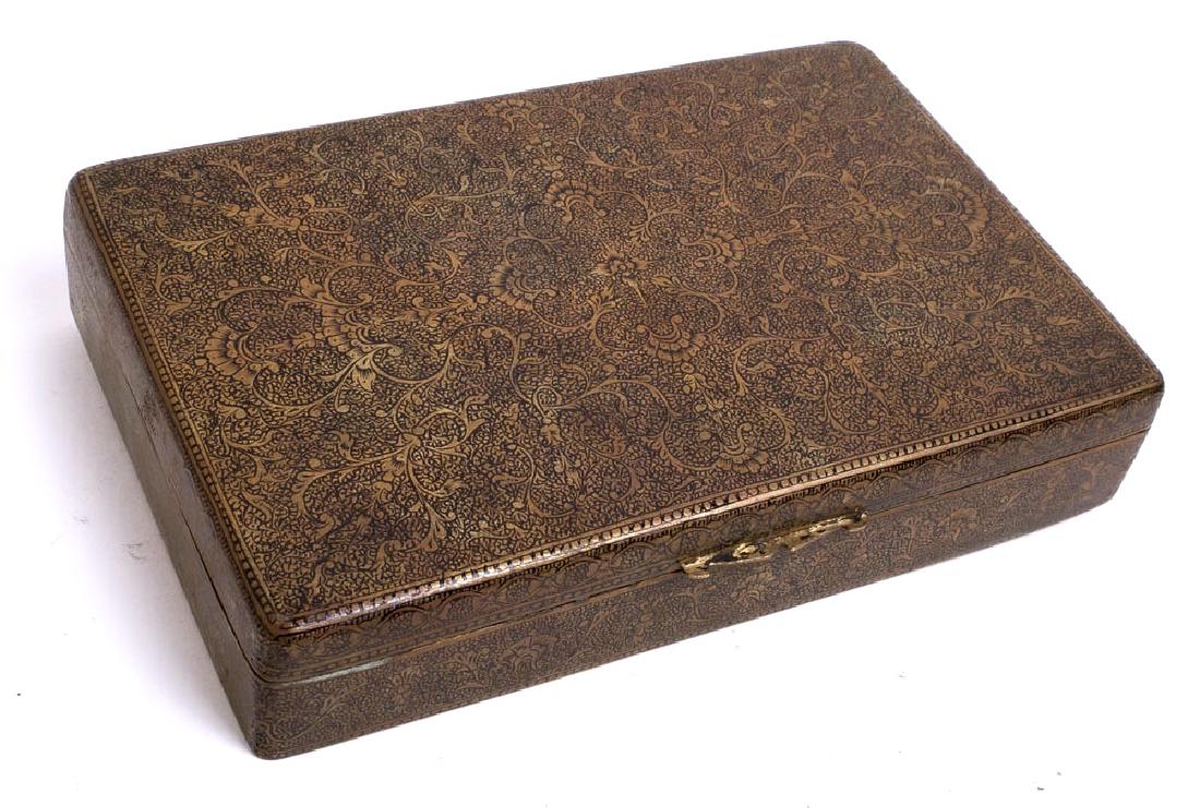 An Indian Kashmir Brass Wood inlay Snuff Box decorated (1 of 2)