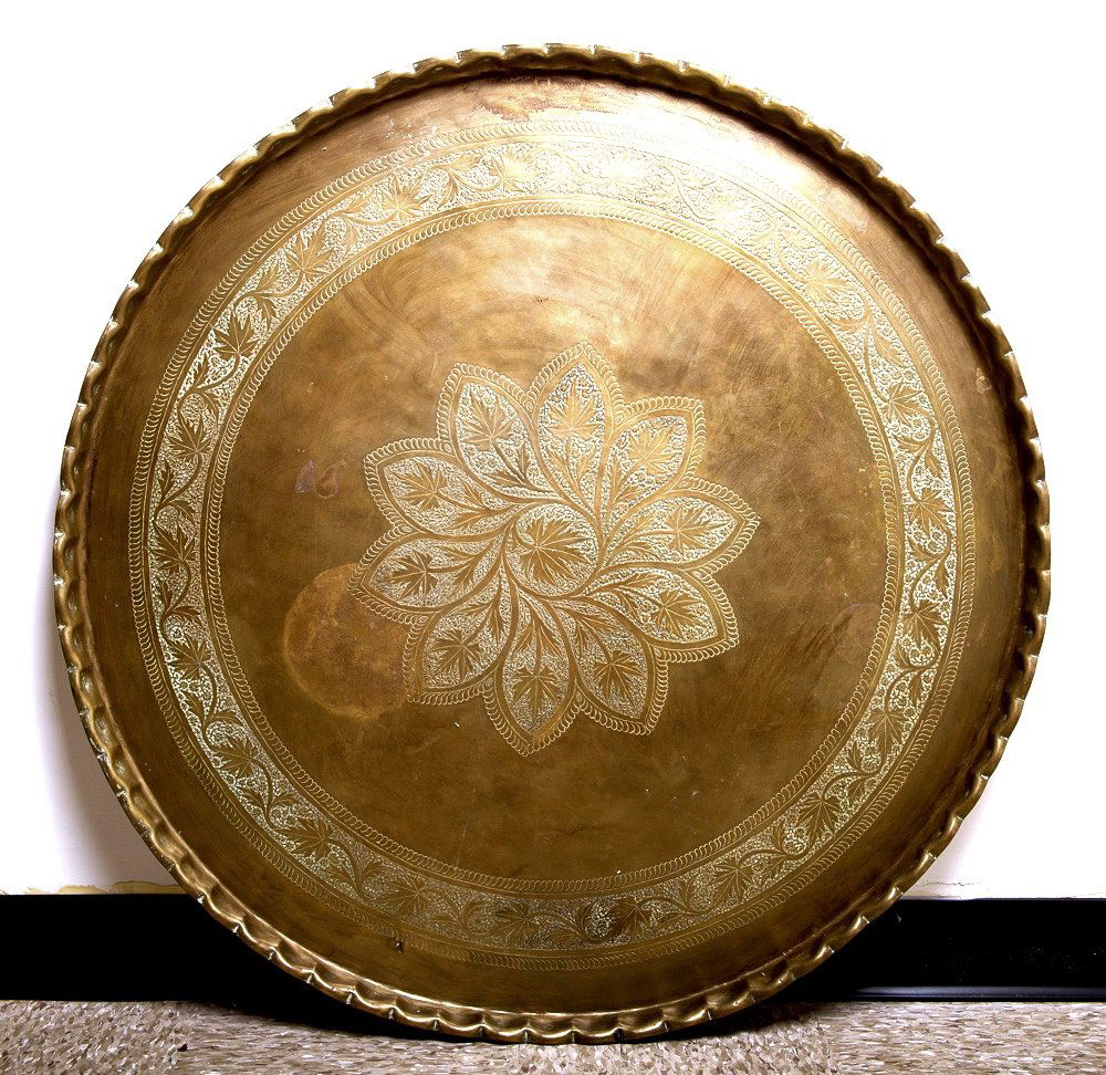A Large Middle Eastern Moroccan Copper Tray with Stand (1 of 4)