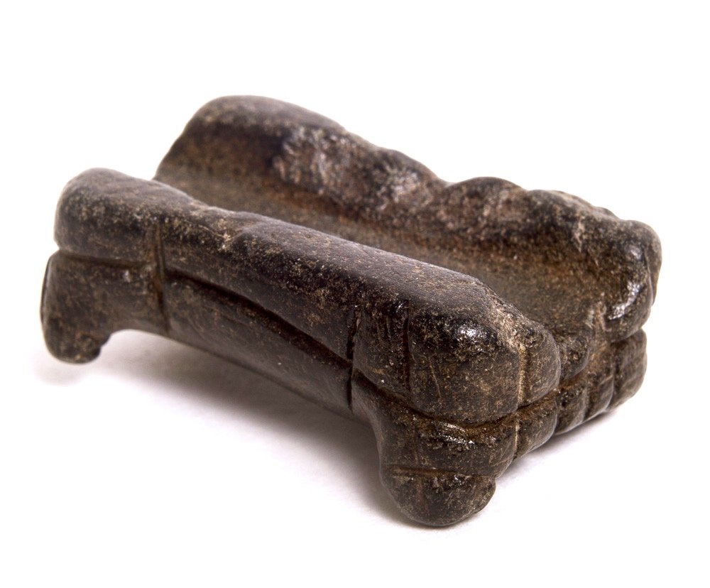 Ancient Proto Syrian stone Jewelry Mold c.4th cent BC: Ancient Proto Syrian stone Jewelry Mold c.4th cent BC. Size 1 1/2 inches length . A black stone jewelry mold base used in jewelry production scarce... Condition:perfect. Provenance: from the estate of