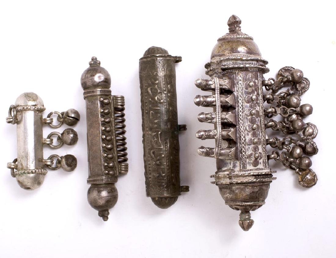 Lot of 4 Eastern Tribal Jewelry Silver Scroll Holders. (1 of 1)