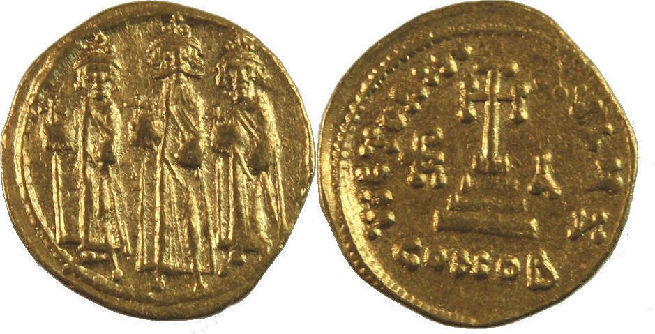 Ancient Byzantine Heraclius, with Heraclius gold coin (1 of 1)