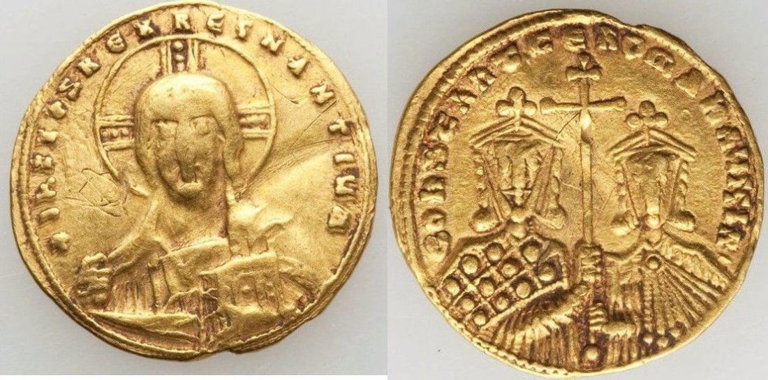 Ancient Byzantine Constantine VII gold coin with Christ (1 of 1)