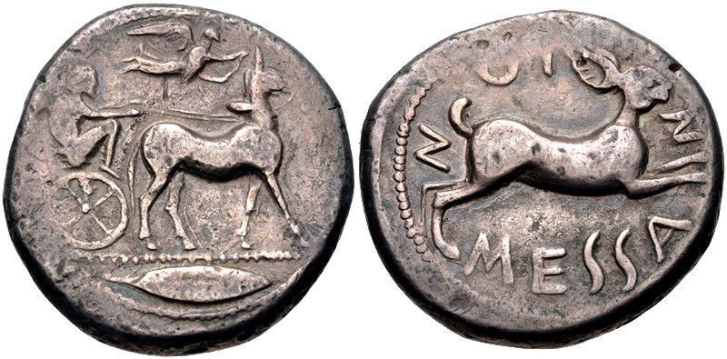 Ancient Greek SICILY, Messana. 450 BC.Tetradrachm Coin (1 of 1)