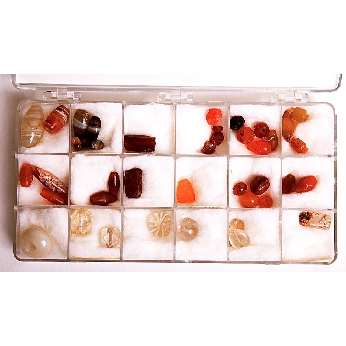 Lot of 40+ Ancient Roman Agate Beads c.2nd cen AD: Lot of 40+ Ancient Roman Agate Beads c.2nd cen AD. 10-28 mm. Great Collection of 40+ ancient Agate Carnelian and rock crystal Beads. Condition: some with minor ware otherwise perfect. Provenance: Ex T