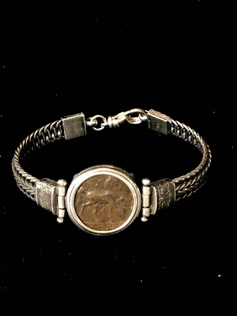 Ancient Greek Kyme Bronze coin set in Silver Bracelet (1 of 4)