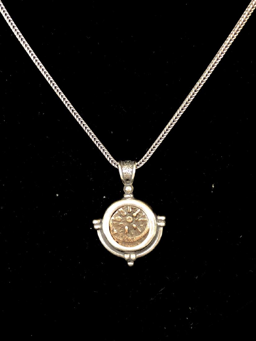 Ancient widows Mite Bronze coin set in Silver Necklace (1 of 3)