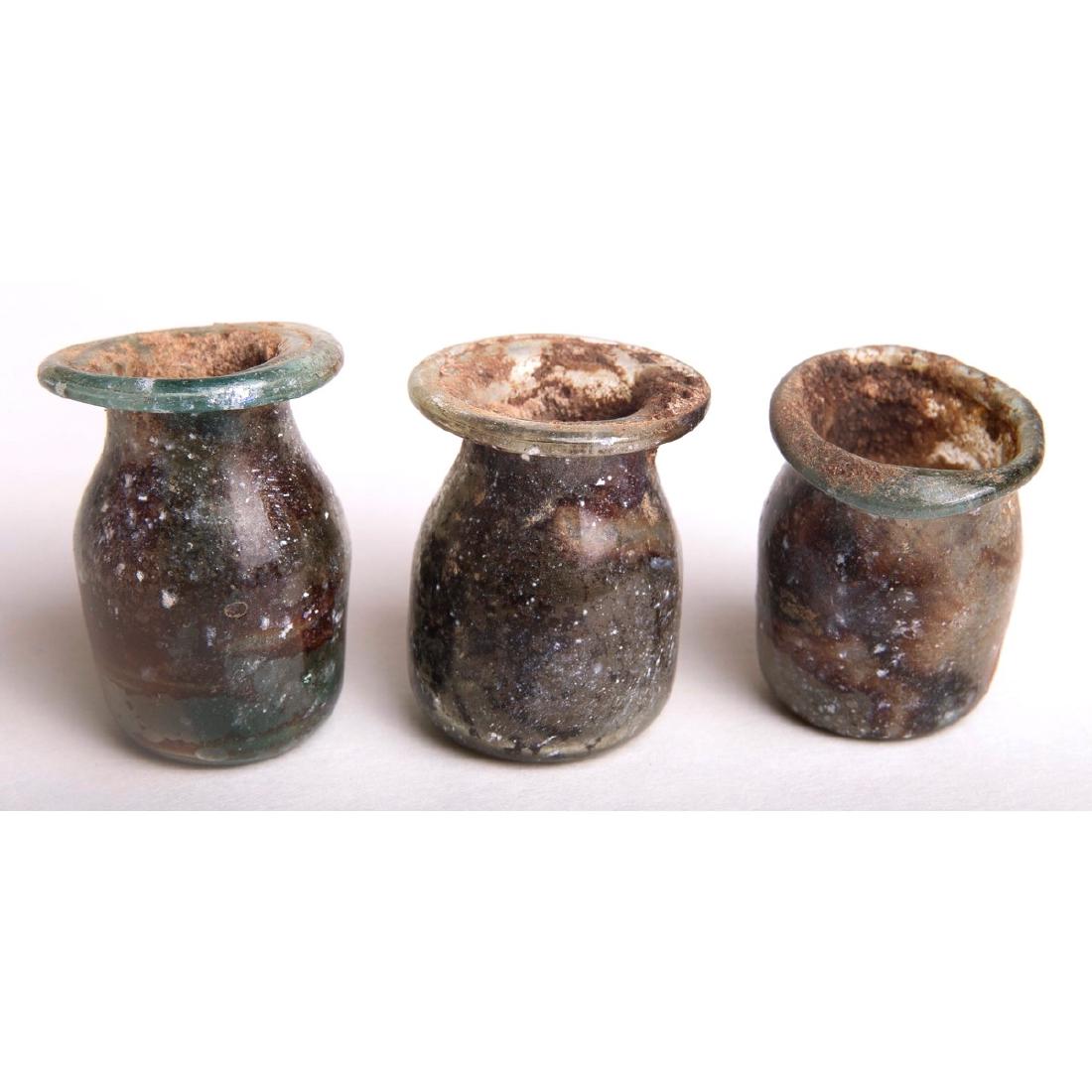 Lot of 3 Ancient Roman Miniature Glass bottles c.2nd ce (1 of 1)