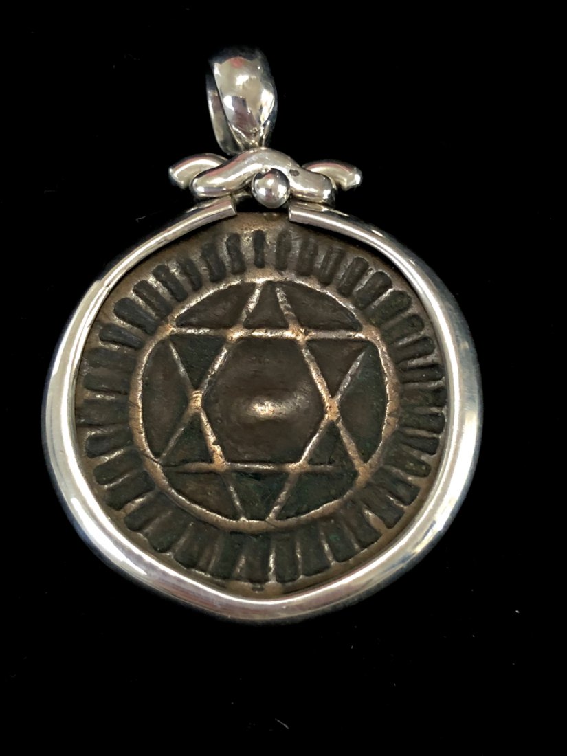 Islamic Moroccan Bronze coin with Star in Silver Pendan (1 of 2)