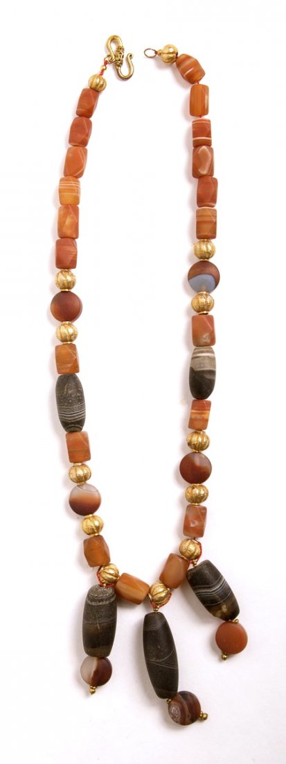 Ancient Near Eastern Agate and gold beads c.6th cen BC (1 of 2)