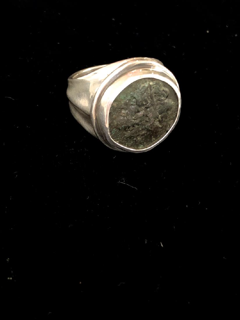 Ancient Greek Bronze coin set in Silver ring c.2nd Cent (1 of 3)