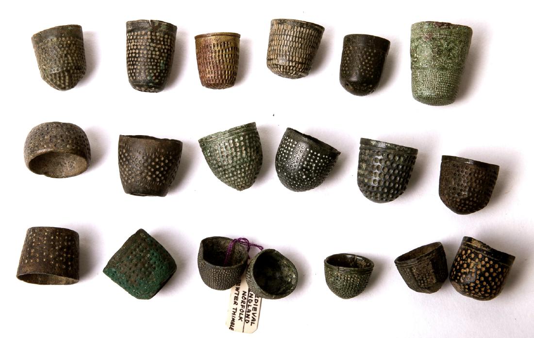 Lot of 19 Medieval European and Near Eastern Thimbles: Lot of 19 Medieval European and Near Eastern Thimbles. size 21-22 mm. Great Collection of 19 Bronze Thimbles from Near East, Anatolia, and Europe. Condition: Perfect. Provenance: Ex, Robert Thompson, 