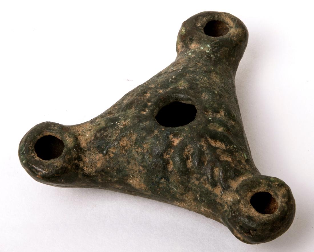 Ancient Roman Bronze Oil Lamp with three Spouts c.2nd c (1 of 1)