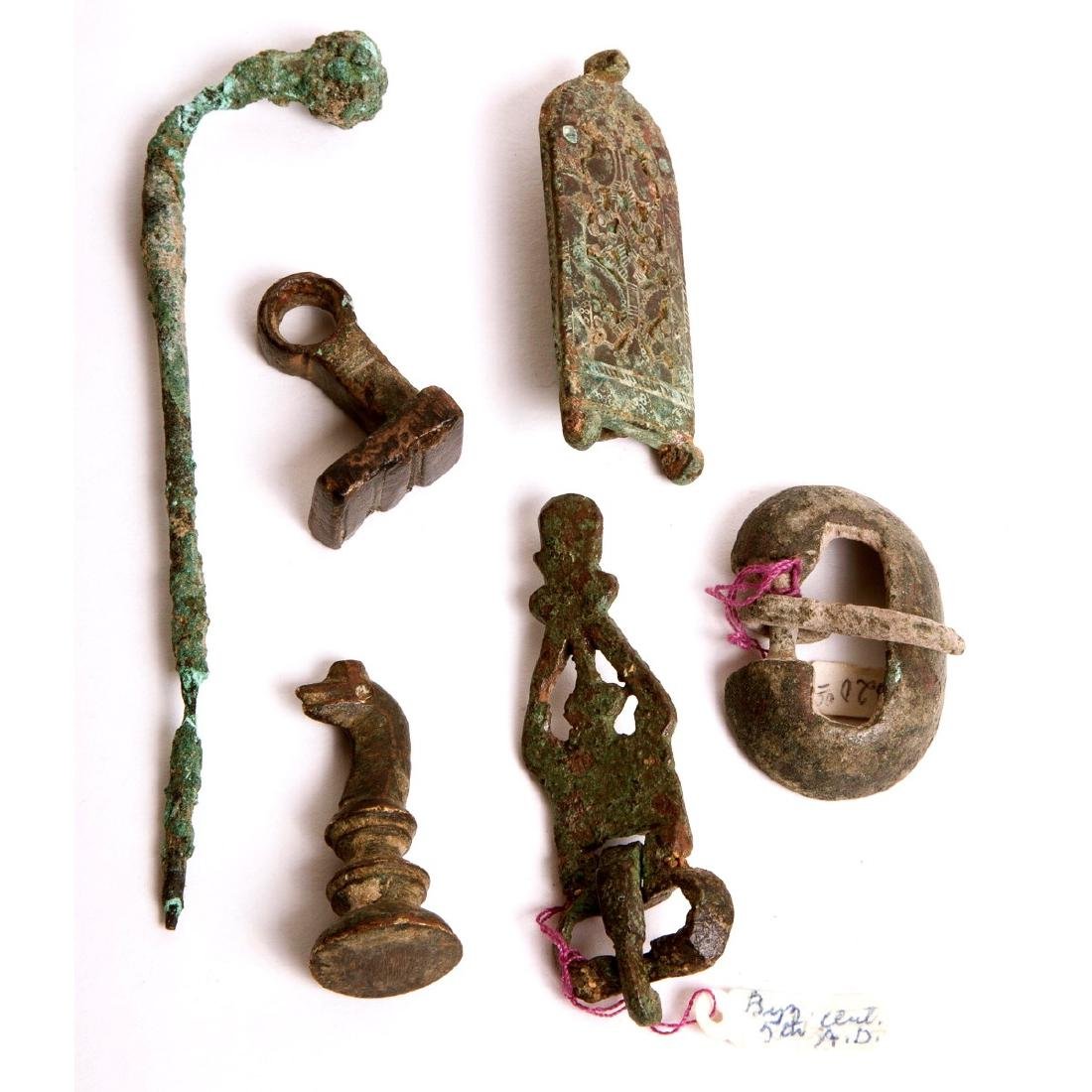 Lot of 6 Ancient Roman Bronze Buckles, Key, Pin c.1st-2 (1 of 2)