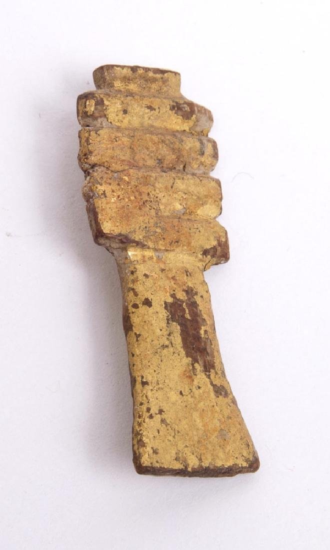 Ancient Egyptian Wood djed pillar amulet c.300-30 BC.: Ancient Egyptian Wood djed pillar amulet c.300-30 BC. Size 34 mm. Egyptian gilded wood Djed pillar amulet. Condition: perfect. Provenance: from the estate of Robert Thompson of Philadelphia, Pennsylva