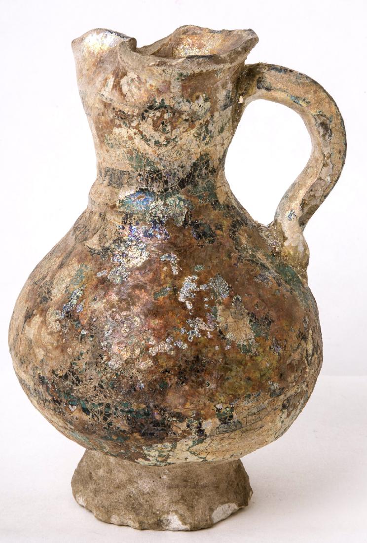 Ancient PERSIAN Ceramic FOOTED JUG With iridescent (1 of 2)