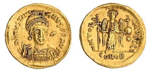 Ancient Byzantine Empire. Justinian I 527 AD gold coin (1 of 1)