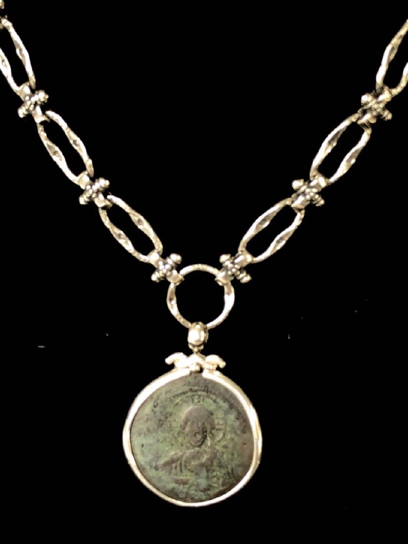Ancient Byzantine Bronze coin set in Silver Necklace 60 (1 of 4)