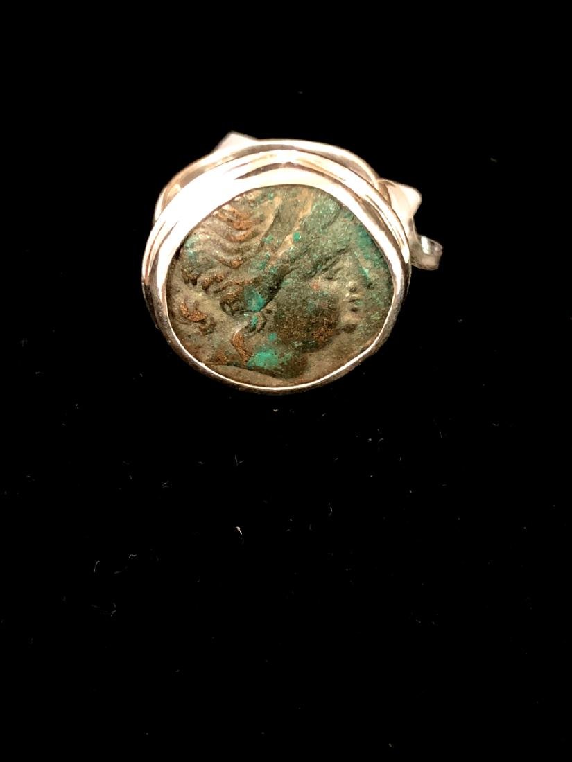 Ancient Greek Bronze coin set in Silver ring c.2nd cent (1 of 3)