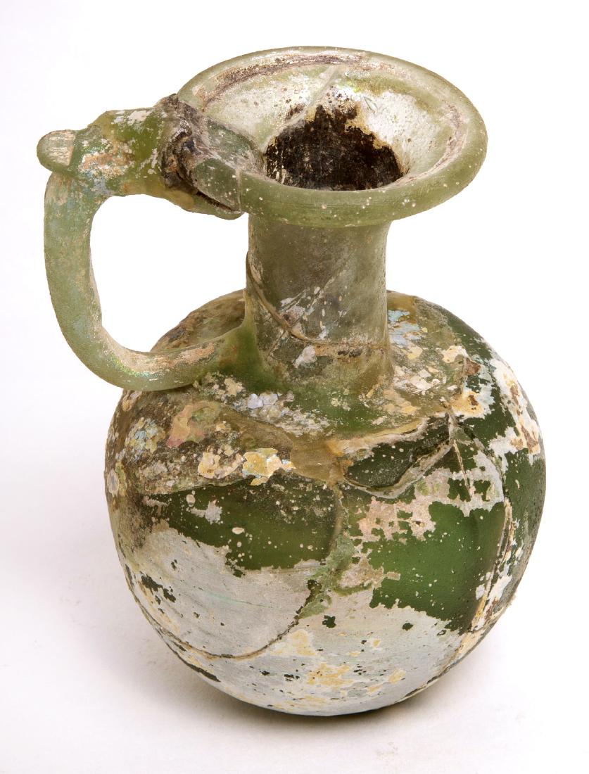 Ancient Late Roman Early Islamic Green Glass Jug (1 of 2)