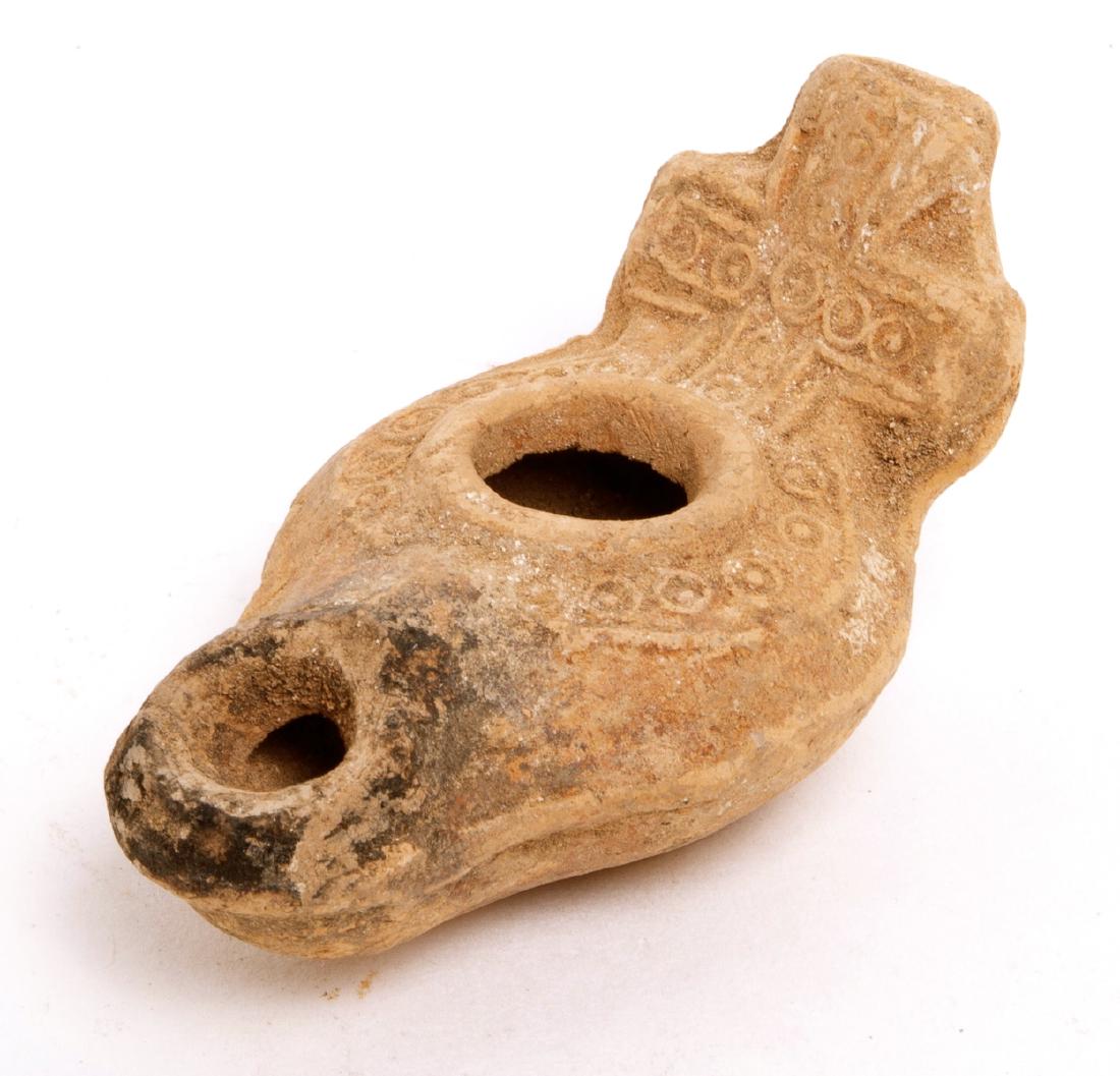 Ancient Holy Land Byzantine Terracotta Oil Lamp w Cross (1 of 2)