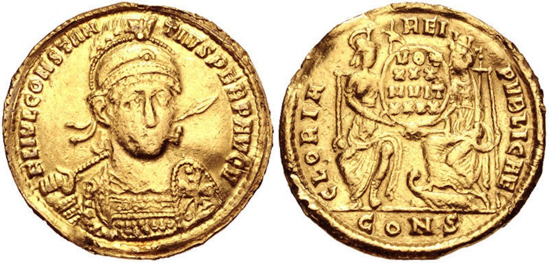 Ancient Roman Constantius II. AD 337-361.gold Solidus (1 of 1)