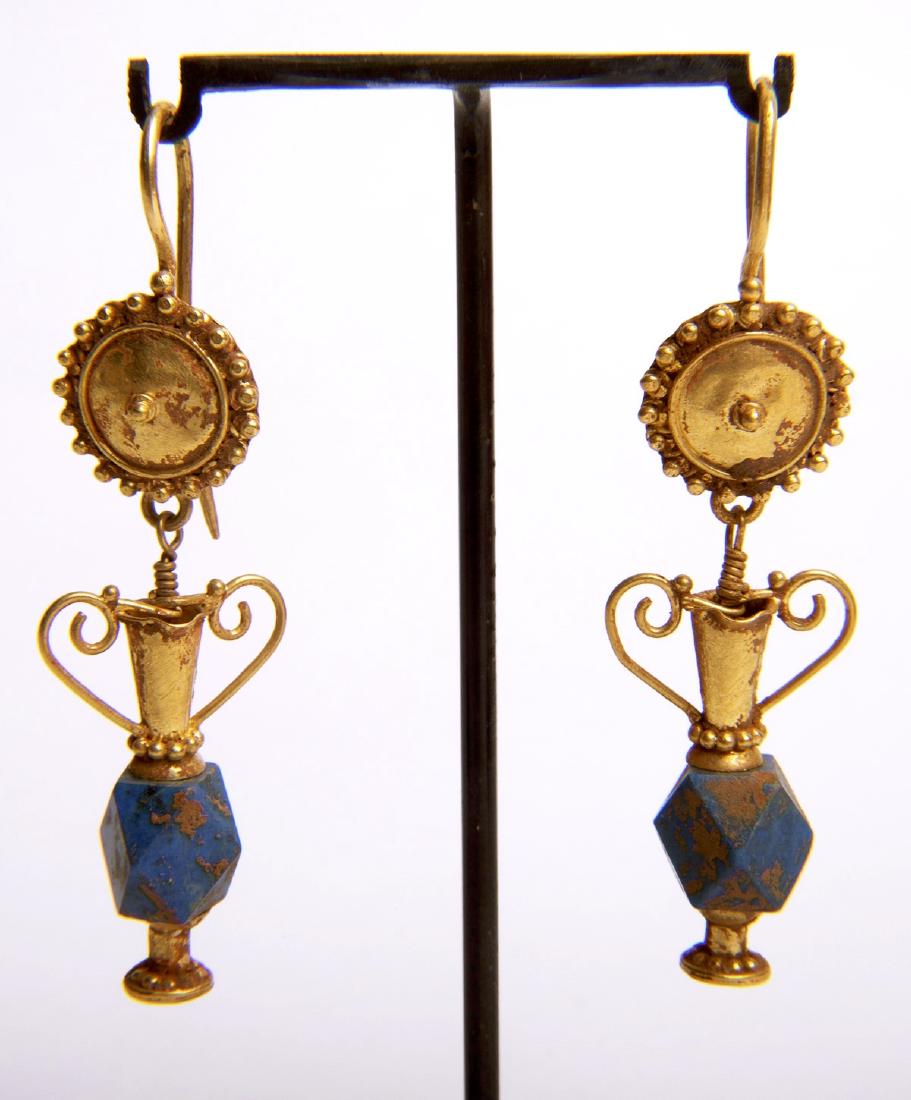 Ancient Roman Pair of Gold & Lapis Earrings Circa 1st t (1 of 2)