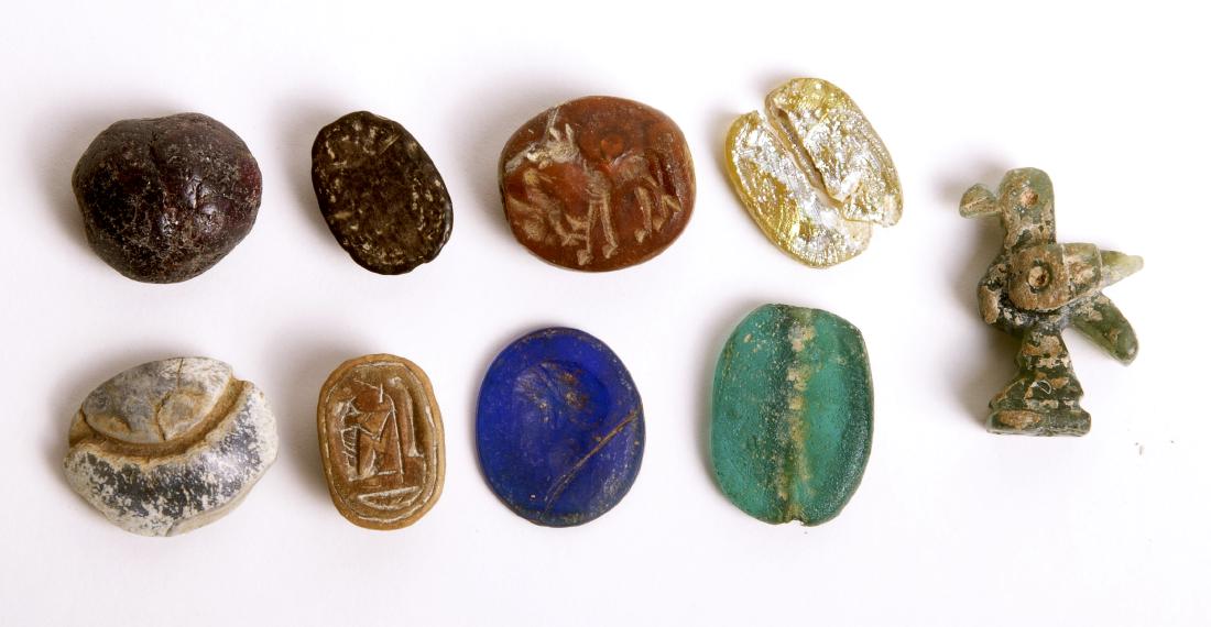 Lot of 9 Ancient Egyptian/Roman Scarabs and Seals c.700 (1 of 1)