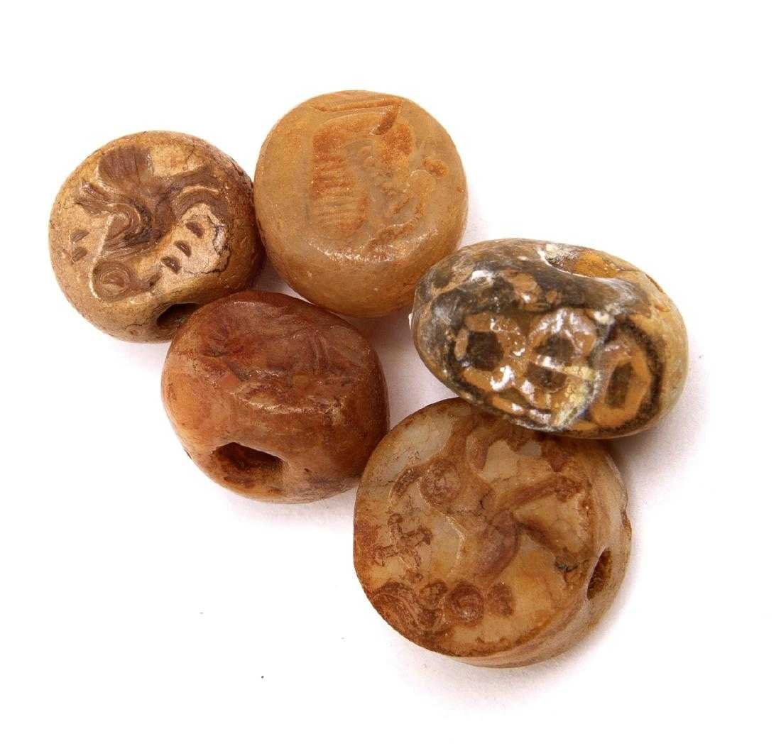 Lot of 5 Ancient Sasanian Agate Stamp Seals c.5th cent (1 of 1)
