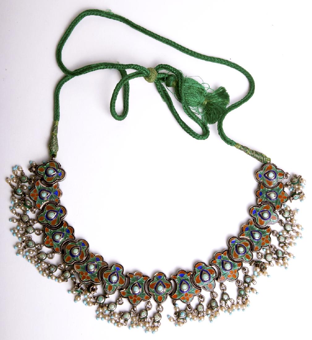Antique Indian Silver Necklace with Enamel Niello (1 of 2)