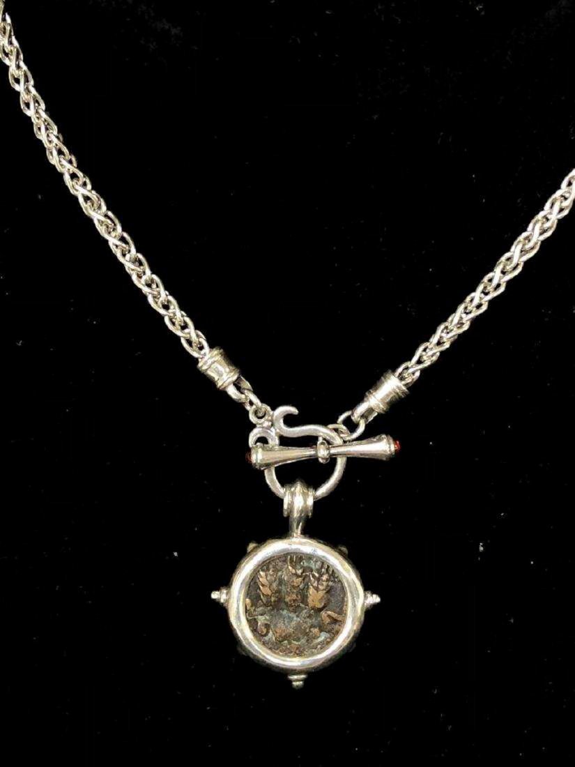 Ancient Judaean Bronze coin set in Silver Necklace 37-4 (1 of 3)