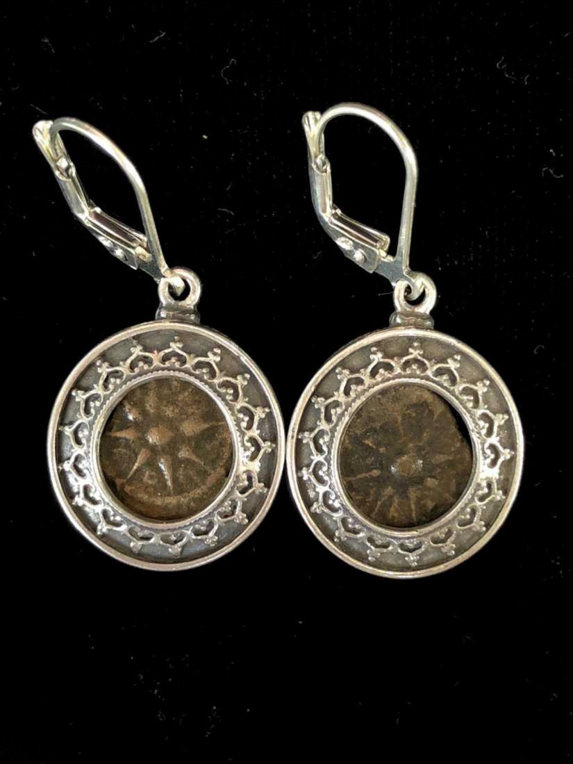 Ancient Widows Mites coins set in Silver earrings c.1st (1 of 2)