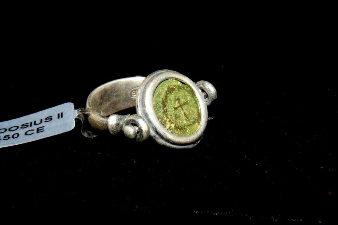 Ancient Roman Theodosius Bronze Coin Set in SIlver Ring (1 of 2)