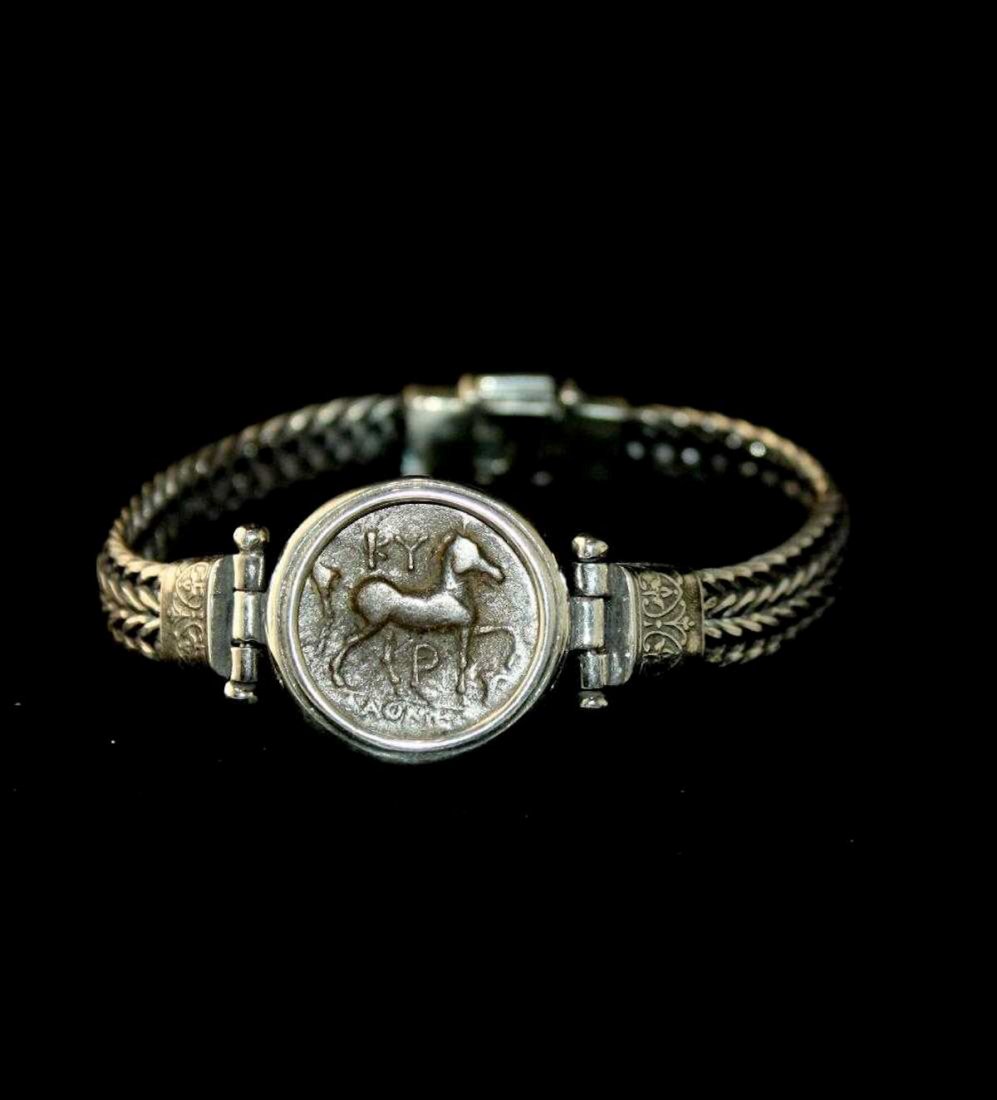 Ancient Greek Bronze Coin in Silver bracelet c.250-190 (1 of 4)