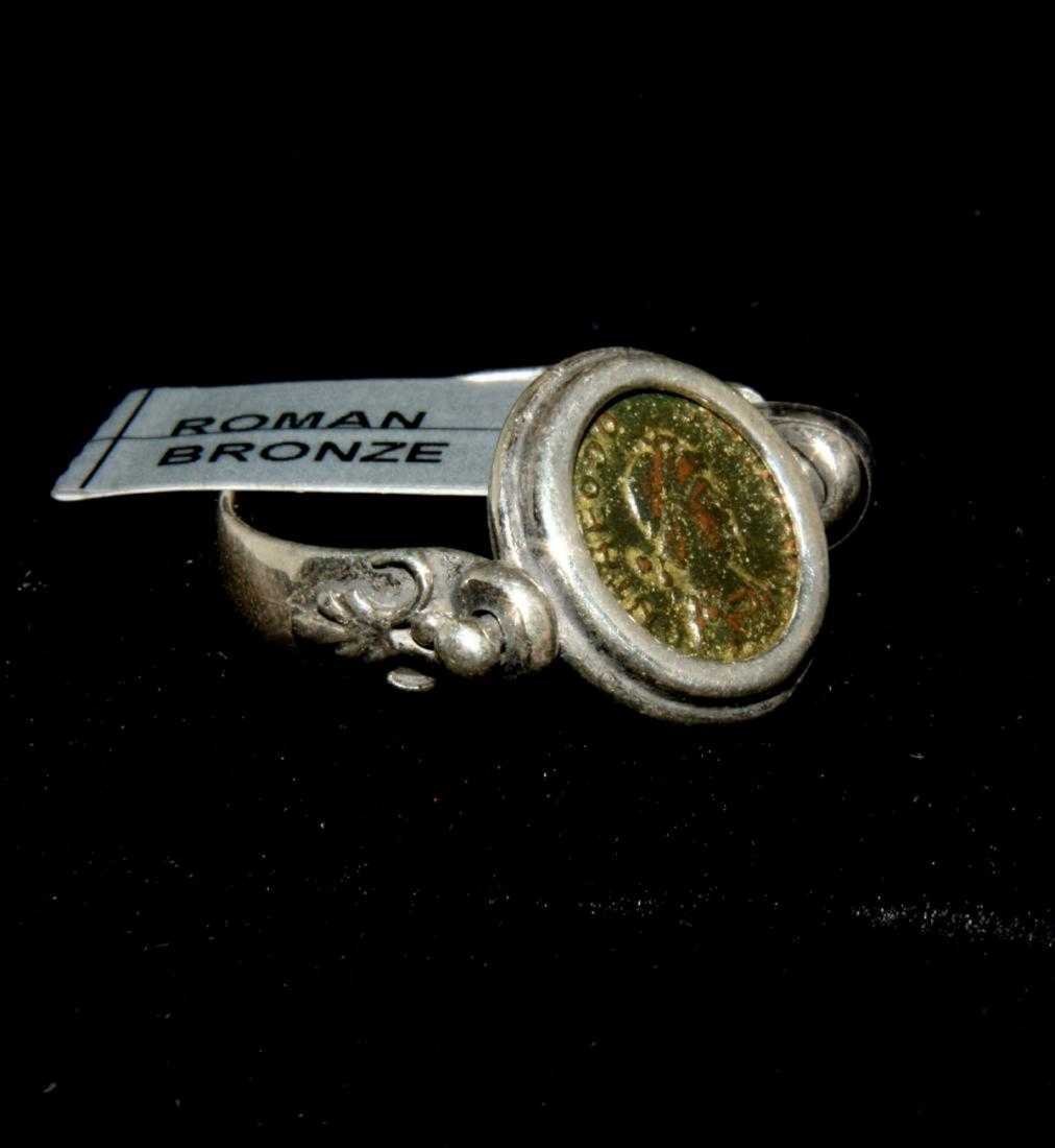 Ancient Roman Constantine Bronze Coin Set Silver Ring (1 of 1)