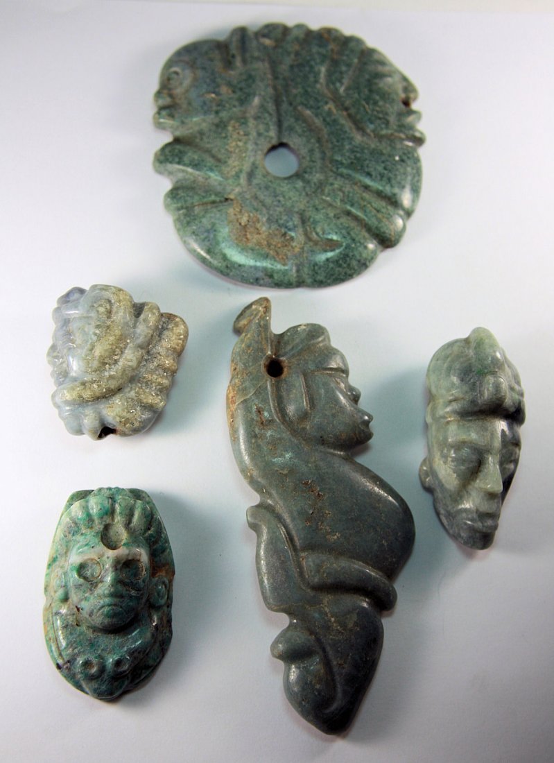 Lot of 5 Pre Columbian Mayan Style Jade pendants. (1 of 2)