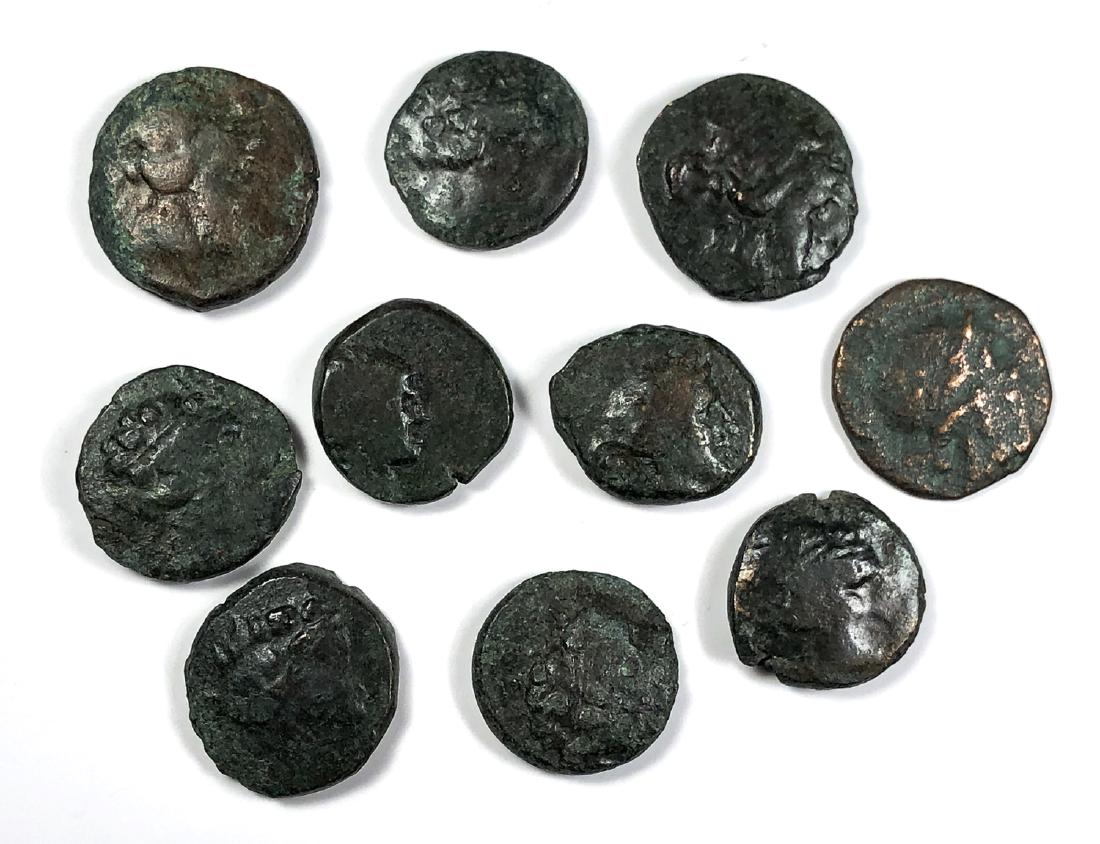 Lot of 10 Ancient Greek Bronze Coins Dionysos, Heracles (1 of 2)