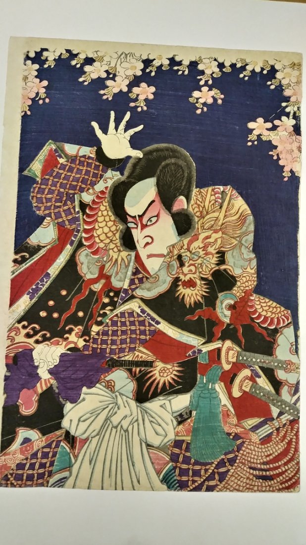 original Japanese samurai woodblock print date:19th c: original Japanese samurai woodblock print date:19th century (Meiji period) size:14"X10